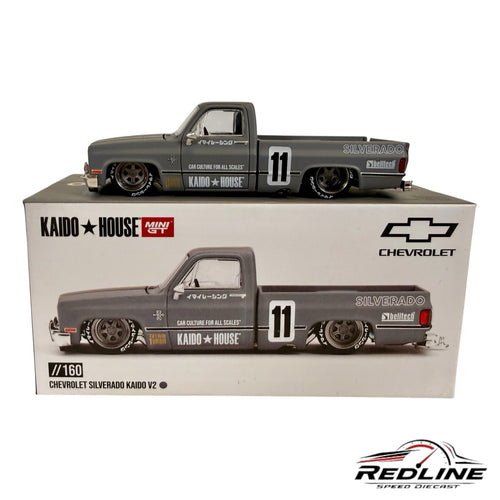 Redline Speed Diecast Kaido House Chevrolet Silverado V2 matte grey custom truck model with racing decals