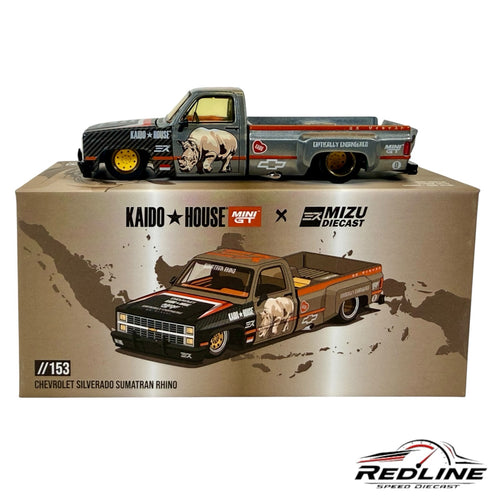 Redline Speed Diecast KAIDO HOUSE x MINI GT Chevrolet Silverado Sumatran Rhino grey 1:64 scale model truck