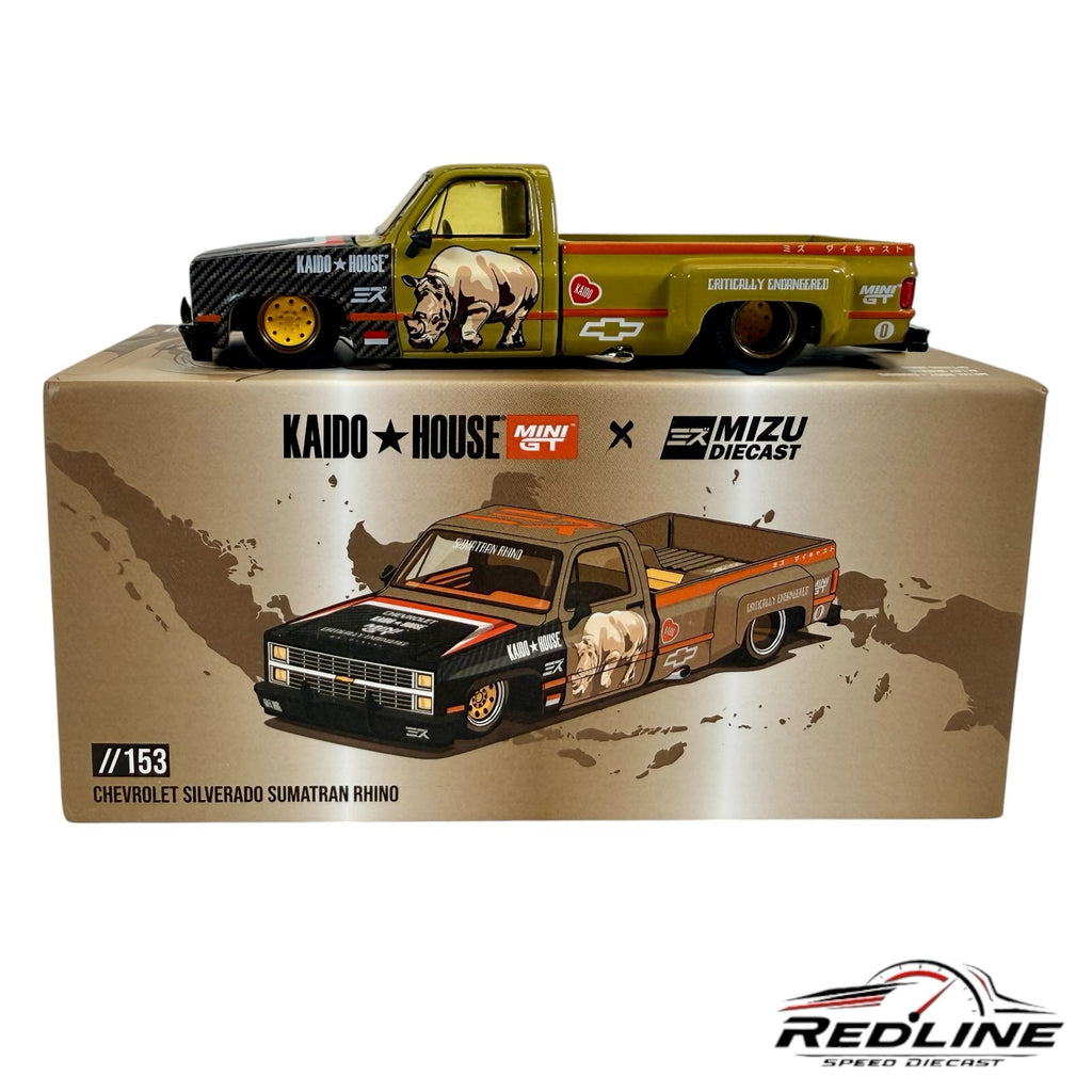 Redline Speed Diecast 1:64 scale olive Chevrolet Silverado Sumatran Rhino model truck with custom wide-body fenders