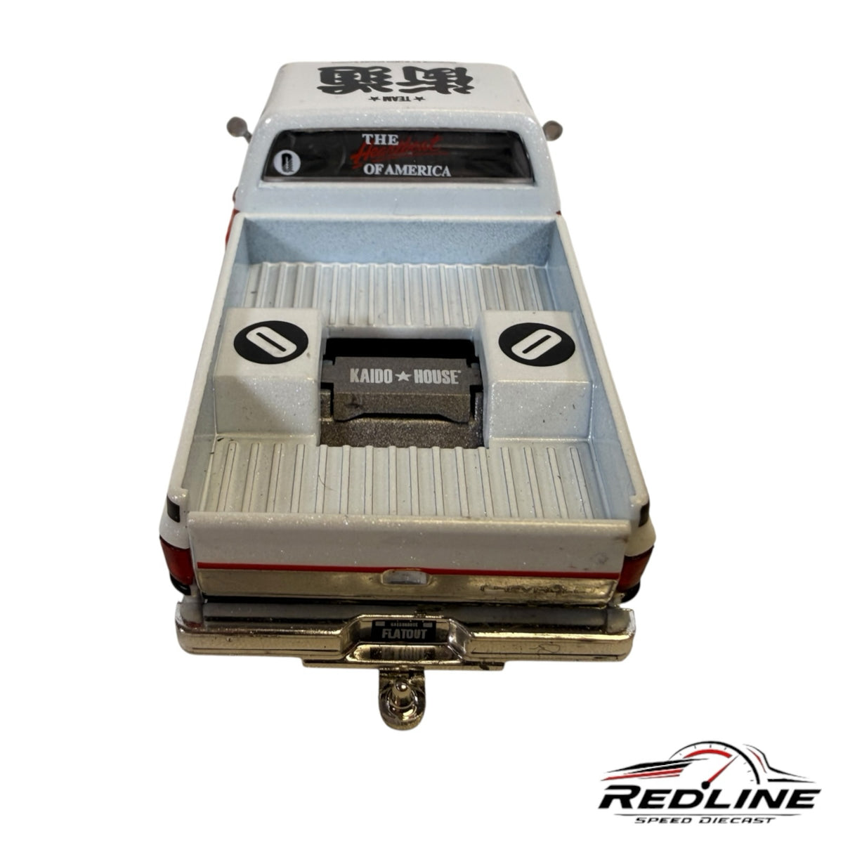 Redline Speed Diecast 1:64 scale white Chevrolet Silverado pickup truck bed with Kaido House branding and details