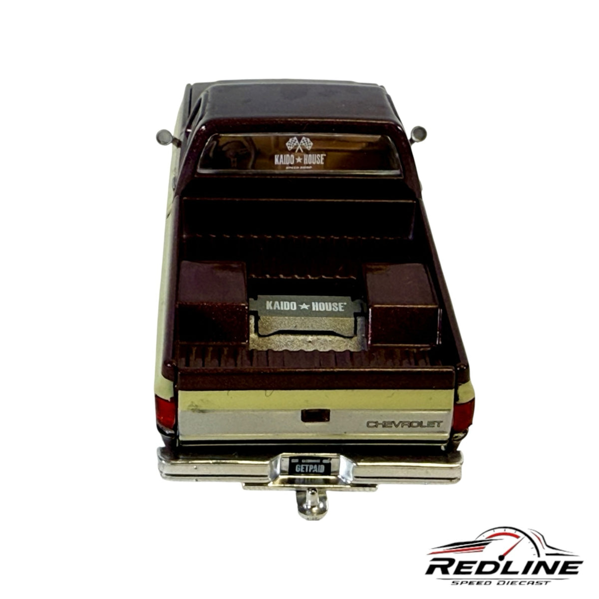 Redline Speed Diecast KAIDO HOUSE MINI GT Chevrolet Silverado truck bed view in brown and cream with custom details