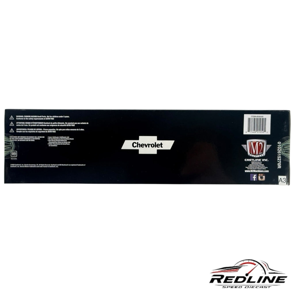 Redline Speed Diecast packaging box for M2 Machines Chevrolet pickup truck and hauler set with branding and barcode