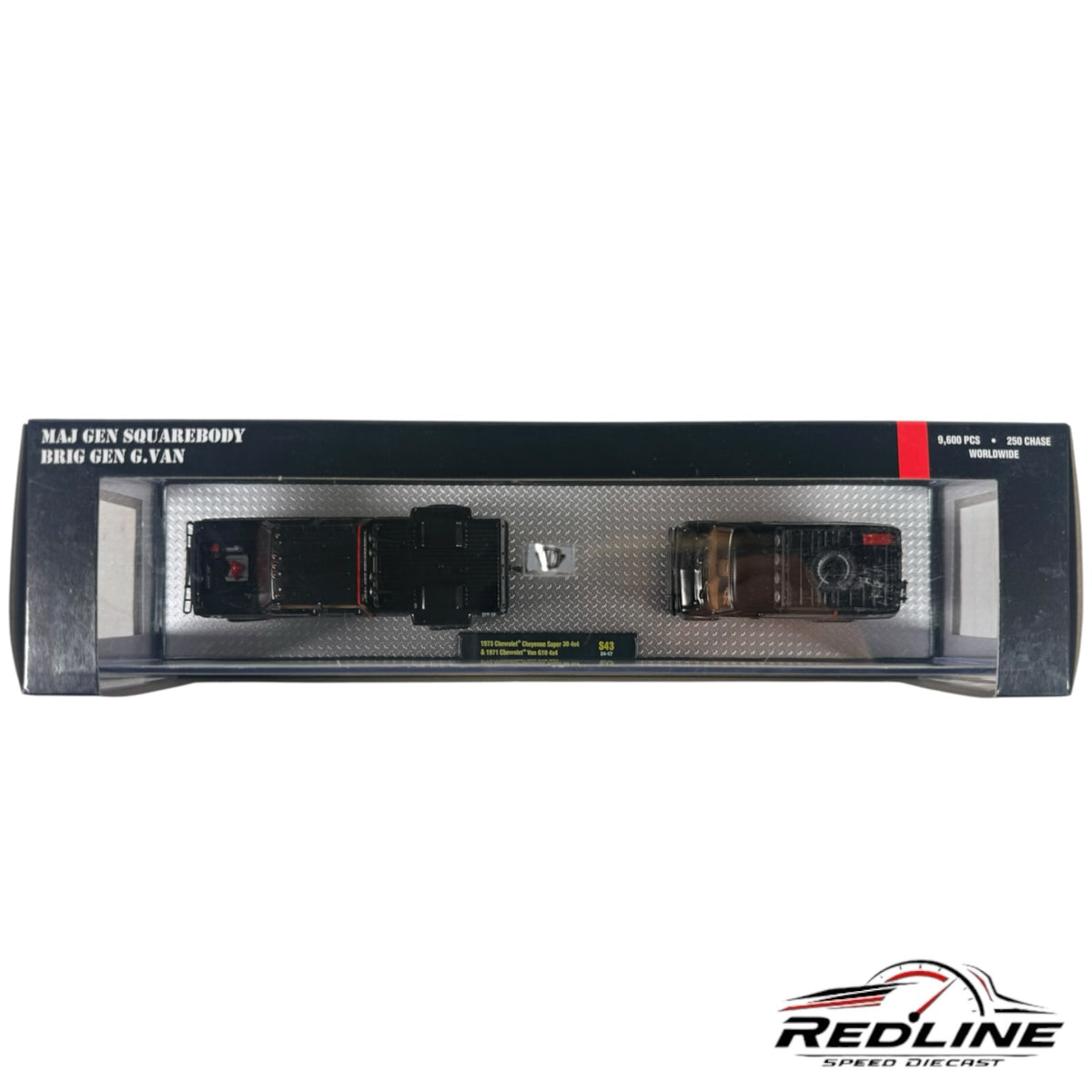 Redline Speed Diecast M2 Machines 1:64 scale black Chevrolet truck and van set with military shark-mouth nose art
