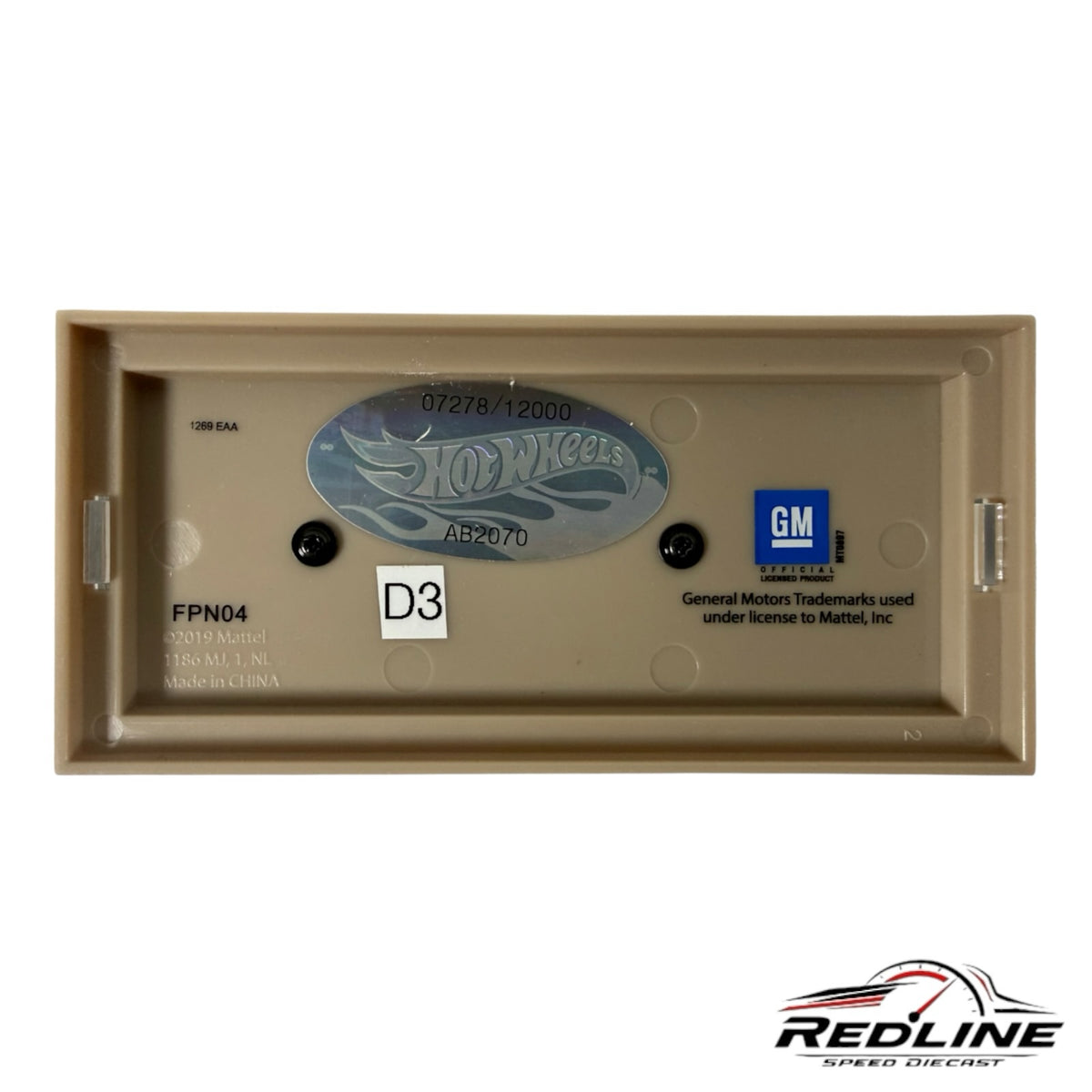 Redline Speed Diecast base of a Hot Wheels 1955 Chevy Bel Air Gasser with a limited edition serial number plate