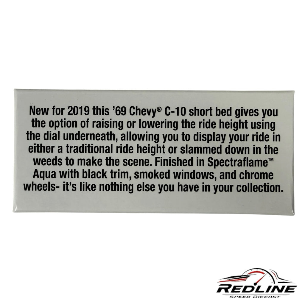 Redline Speed Diecast informational card for the 2019 Hot Wheels Collectors 69 Chevy C-10 pickup truck model