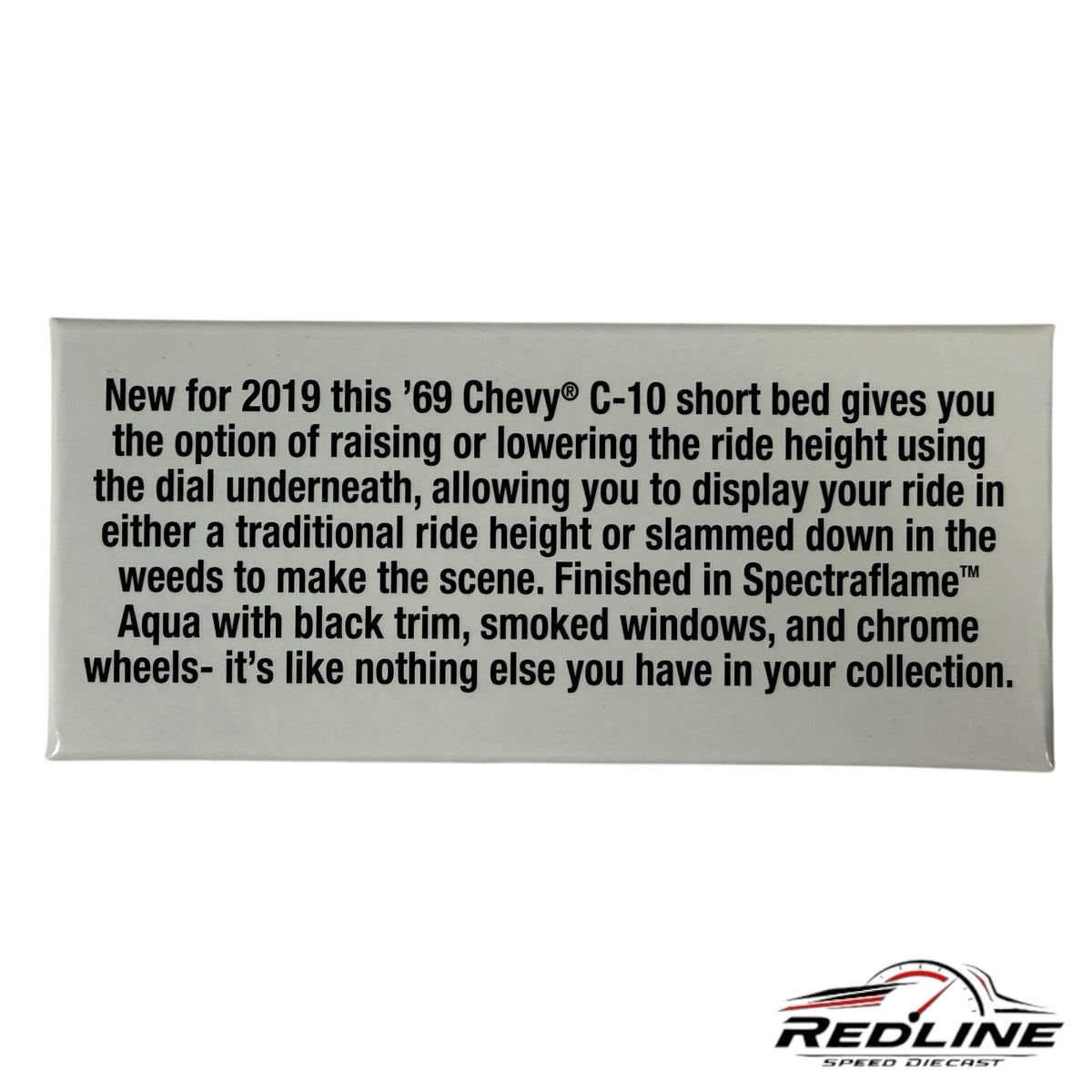 Redline Speed Diecast informational card for the 2019 Hot Wheels Collectors 69 Chevy C-10 pickup truck model