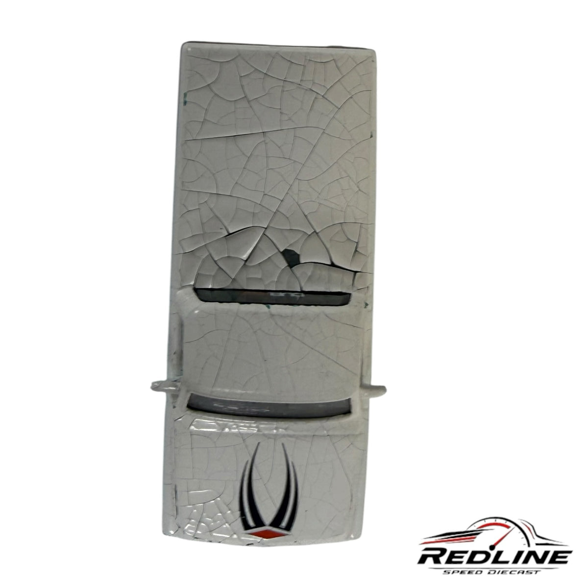 Redline Speed Diecast 1972 Chevrolet Cheyenne model truck with a white distressed crackle paint finish and hood decal