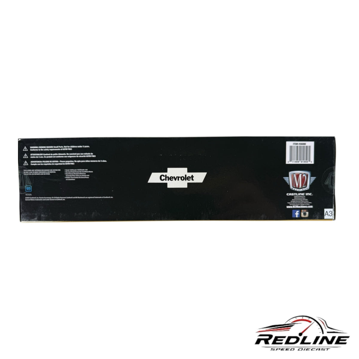 Redline Speed Diecast M2 Machines Chevy Pickups two-piece set packaging back view with Chevrolet and M2 logos