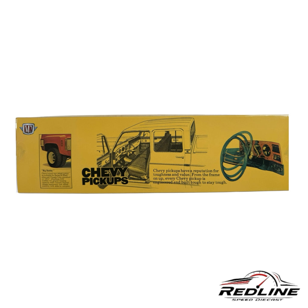 Redline Speed Diecast packaging for M2 Machines Chevy Pickups set featuring vintage truck illustrations and details