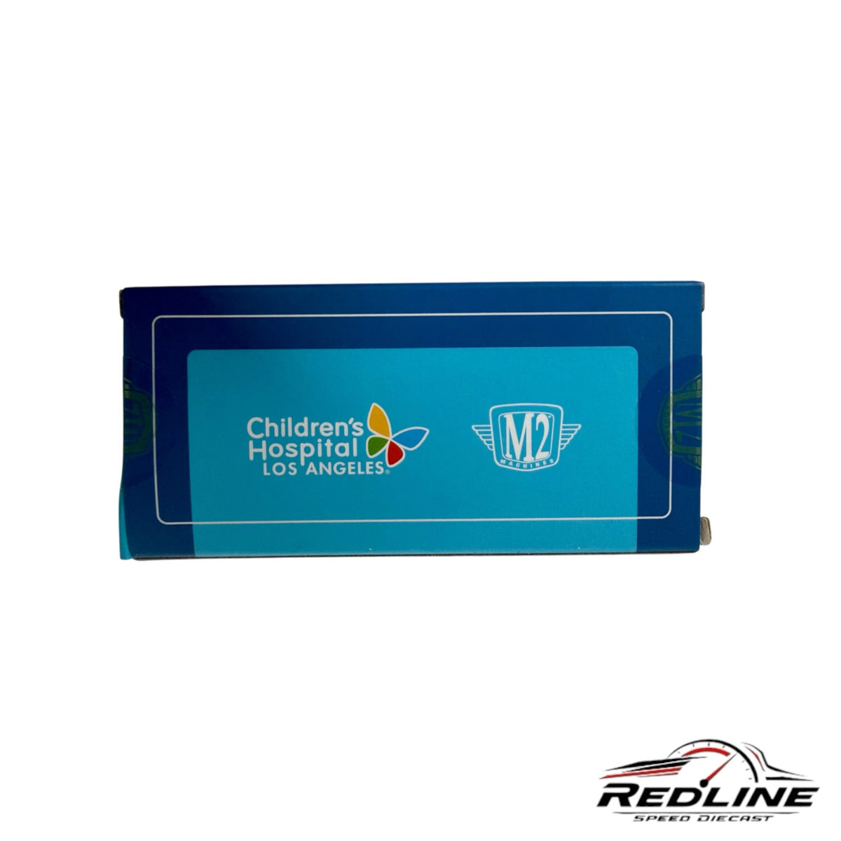 Redline Speed Diecast Childrens Hospital Los Angeles M2 Machines collector box side view in blue and white