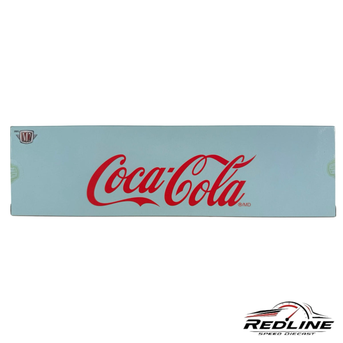 Redline Speed Diecast Coca-Cola branded light blue collector box for M2 Machines Chevrolet truck set