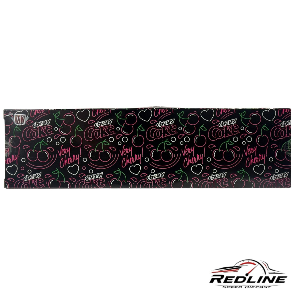 Redline Speed Diecast M2 Machines Coca-Cola Cherry themed collector box with black and pink cherry pattern graphics