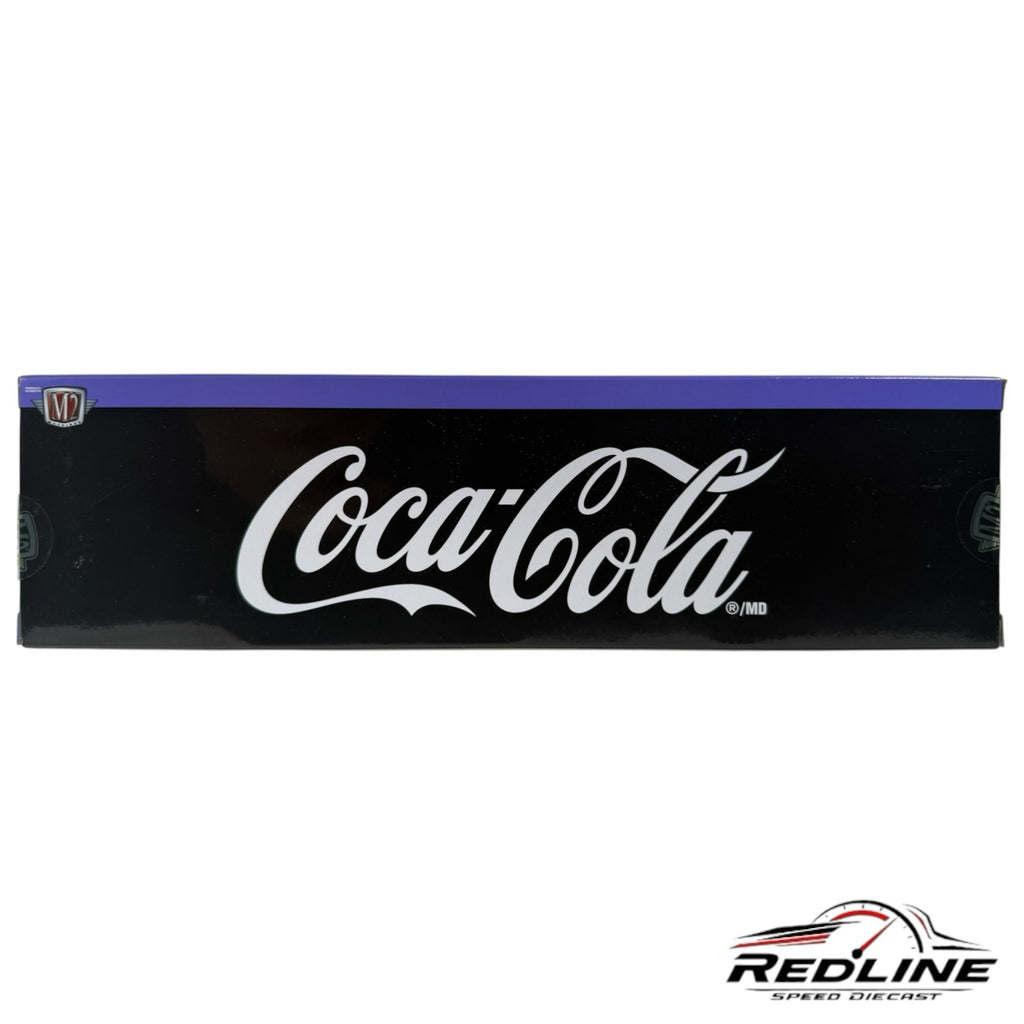 Redline Speed Diecast Coca-Cola branded black and blue packaging box for a 1:64 scale Chevrolet truck and trailer set.