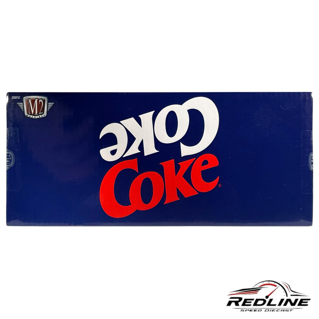 Redline Speed Diecast Coca-Cola 1971 Plymouth Cuda model car packaging featuring blue box with iconic Coke logo