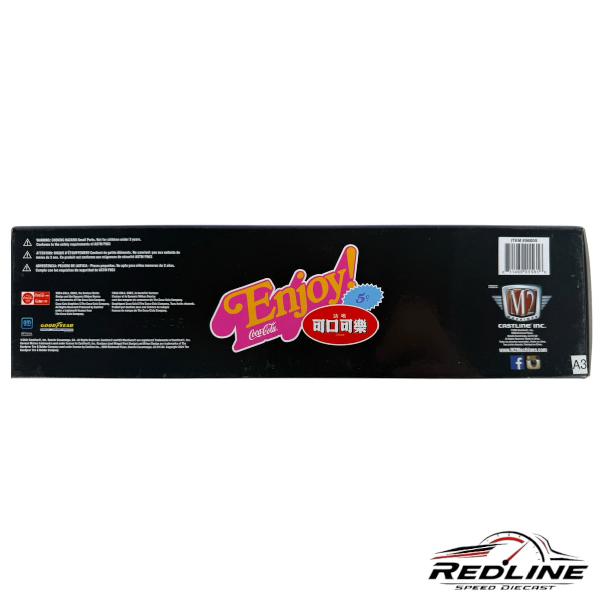 Redline Speed Diecast Coca-Cola Chevrolet truck and trailer set packaging featuring the iconic Enjoy Coca-Cola logo