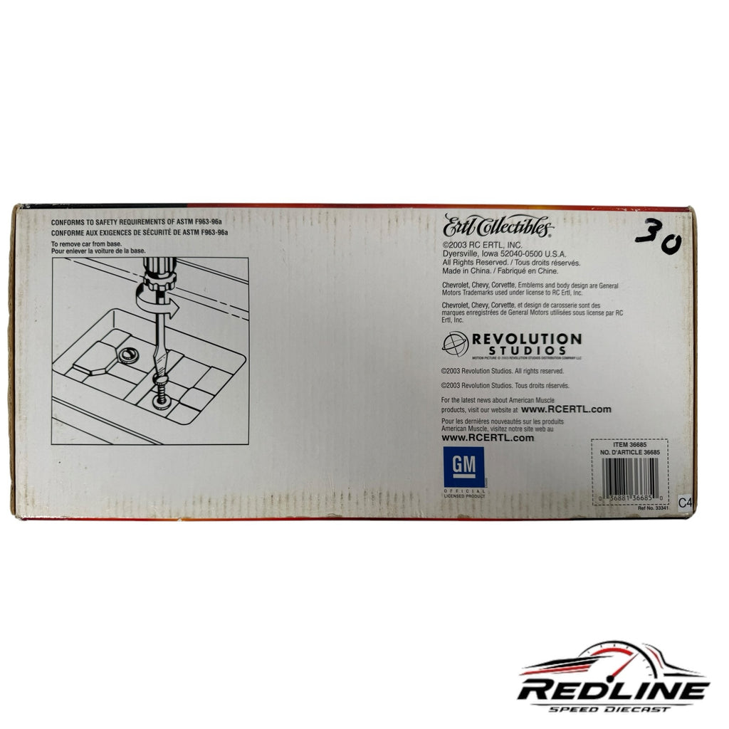 Redline Speed Diecast packaging box back showing assembly instructions for the 1998 Corvette model