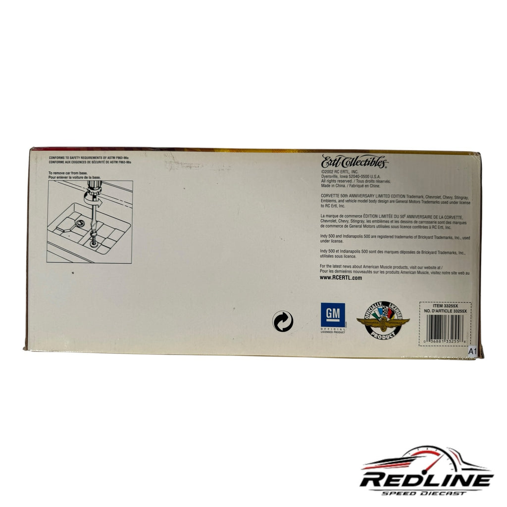 Redline Speed Diecast packaging underside showing assembly instructions and product information for Corvette model
