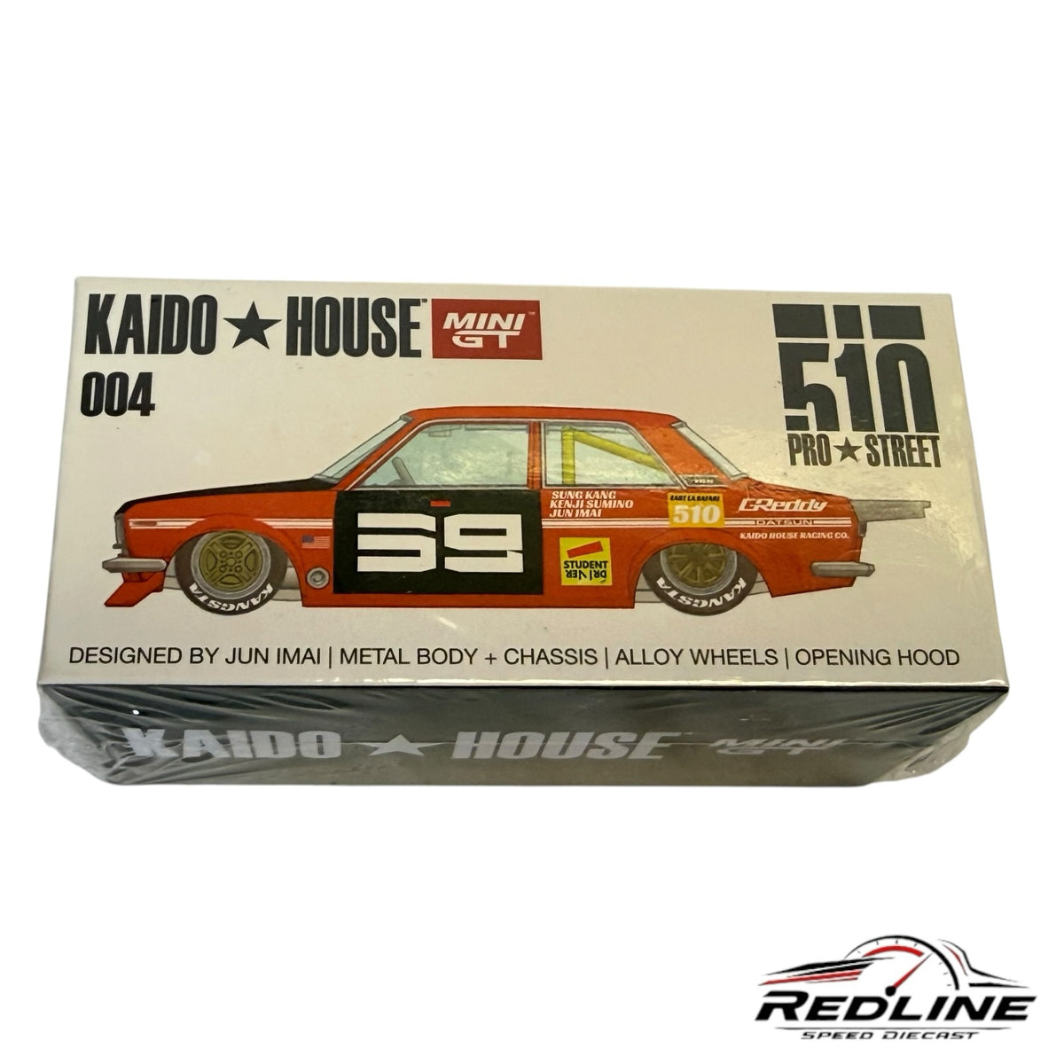 Redline Speed Diecast KAIDO HOUSE MINI GT Datsun 510 Pro Street model car packaging box with racing livery