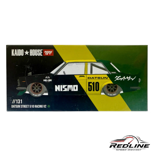 Redline Speed Diecast packaging for the Kaido House Datsun Street 510 Racing V2 model car in black and green livery.