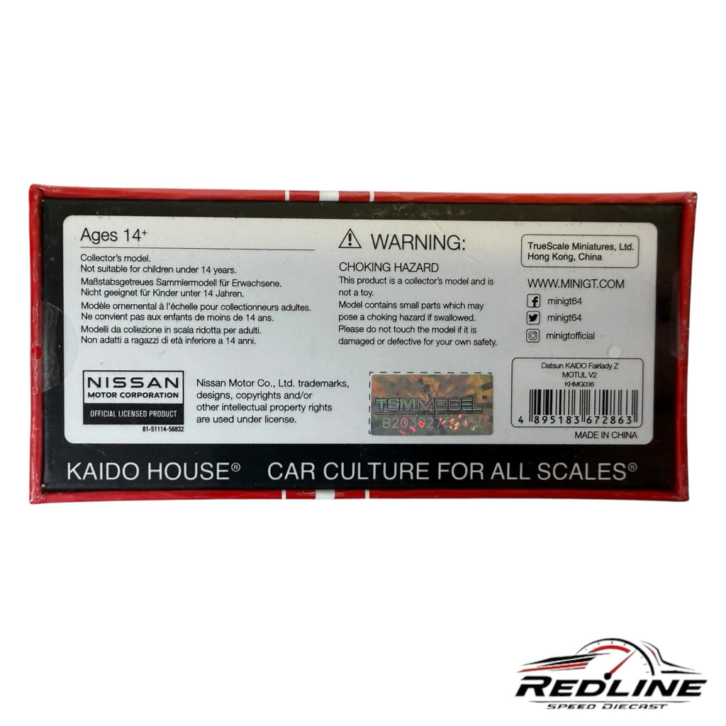 Redline Speed Diecast packaging box for KAIDO HOUSE Datsun Fairlady Z model car with official Nissan branding