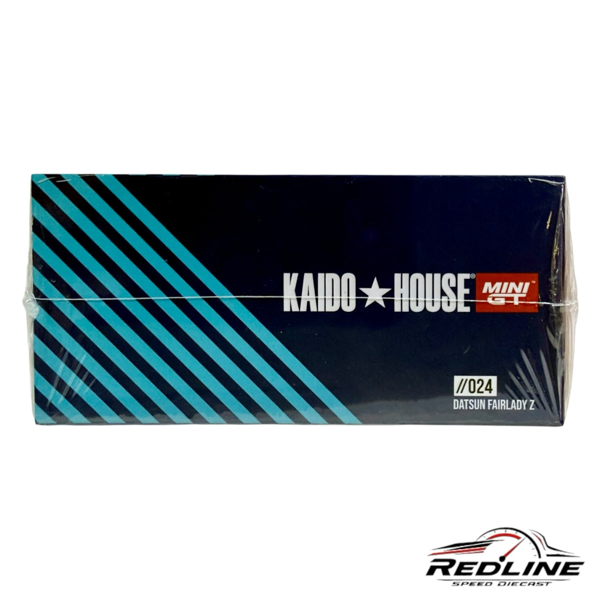 Redline Speed Diecast packaging for the Kaido House Mini GT Datsun Fairlady Z model in a blue box with racing stripes