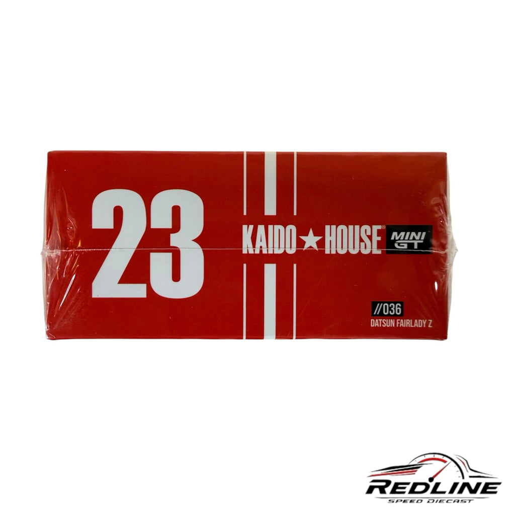 Redline Speed Diecast packaging for the Kaido House Datsun Fairlady Z model car featuring number 23 and branding