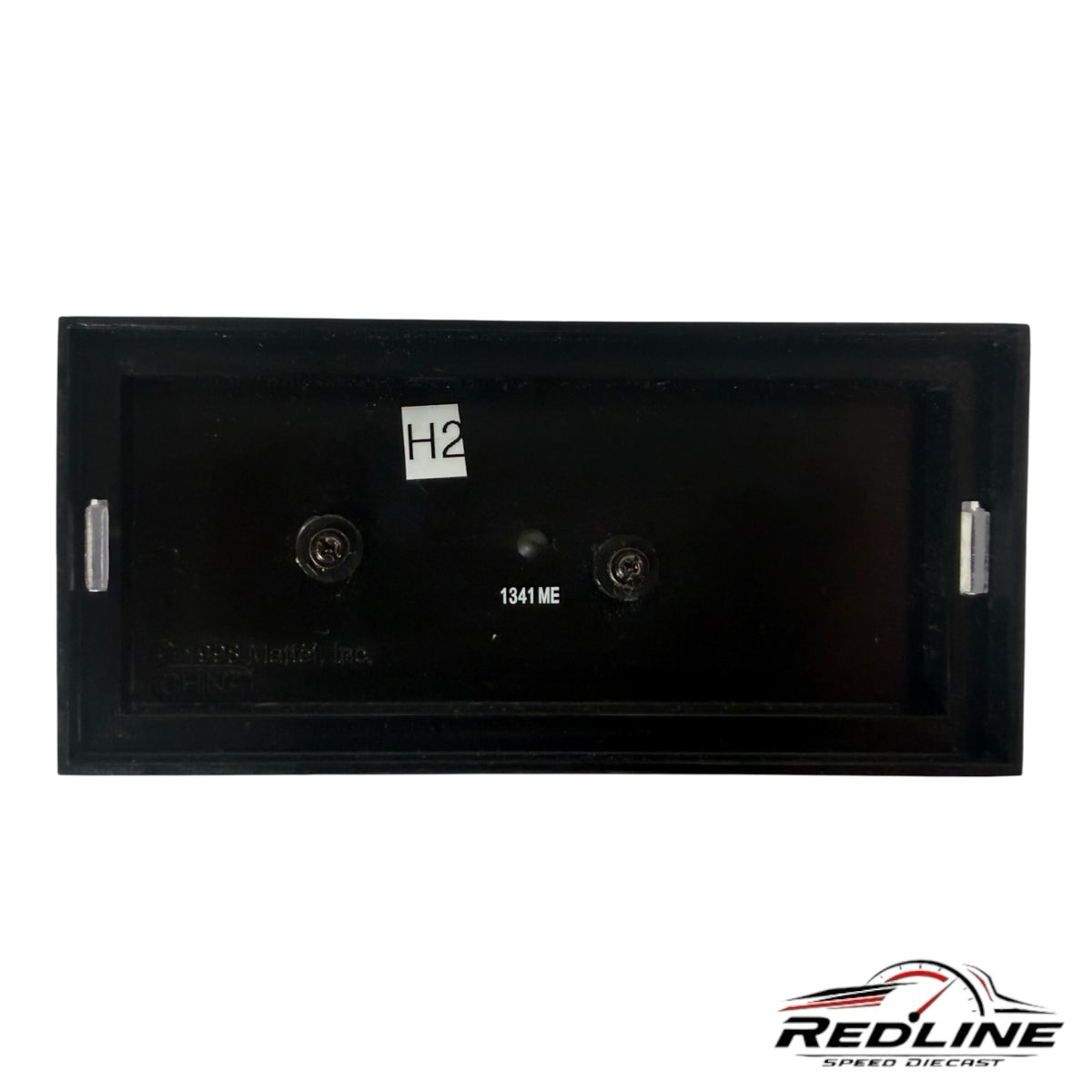 Redline Speed Diecast black plastic display base for collectible model car with mounting screws and H2 label