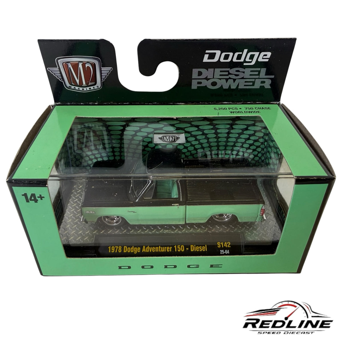 Redline Speed Diecast M2 Machines 1978 Dodge Adventurer 150 diesel truck in black and green in original display box