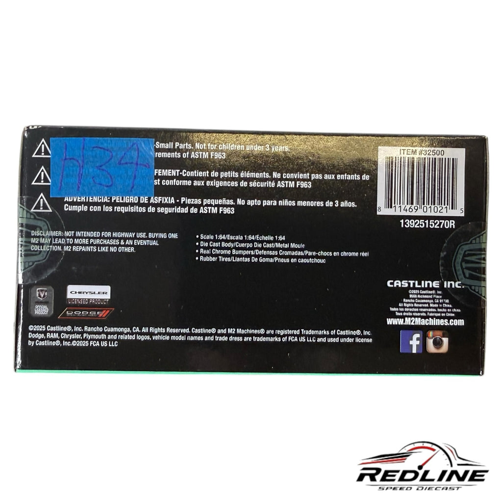 Redline Speed Diecast M2 Machines Dodge Adventurer 150 model truck packaging back view with barcode and specifications