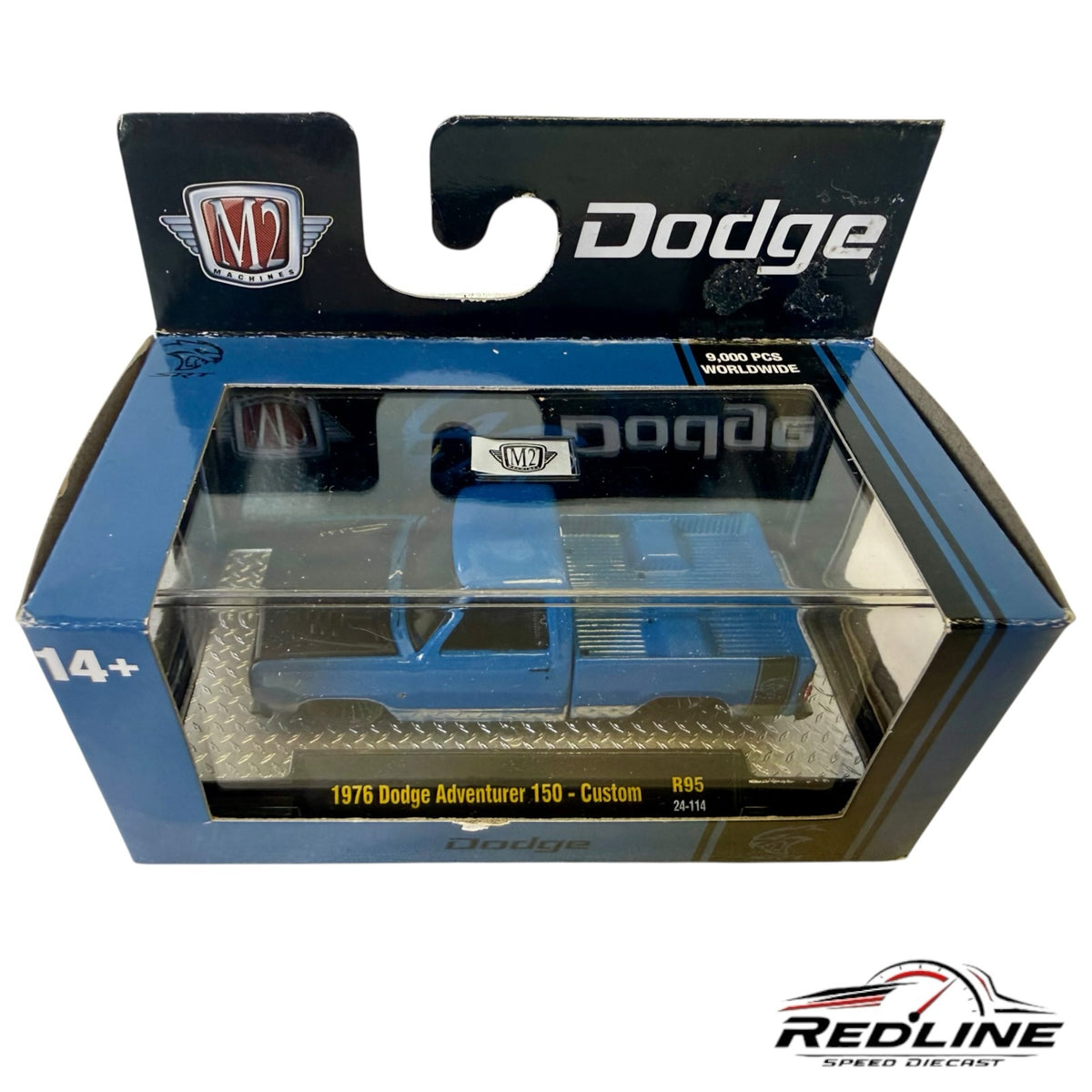 Redline Speed Diecast 1976 Dodge Adventurer 150 Custom blue truck in original M2 Machines display box