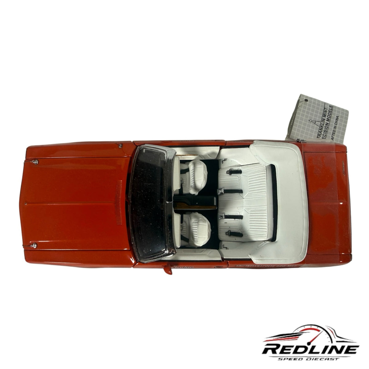 Redline Speed Diecast 1971 Dodge Challenger Indy 500 pace car model in red with white interior, top-down view.
