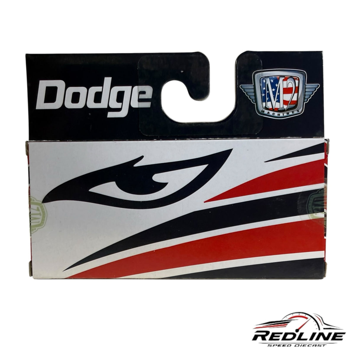 Redline Speed Diecast M2 Machines 1971 Dodge Challenger Funny Car packaging in red, white, and blue patriotic livery.