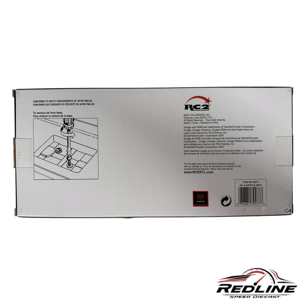 Redline Speed Diecast packaging box for 1969 Dodge Charger Daytona model with assembly instructions and RC2 branding