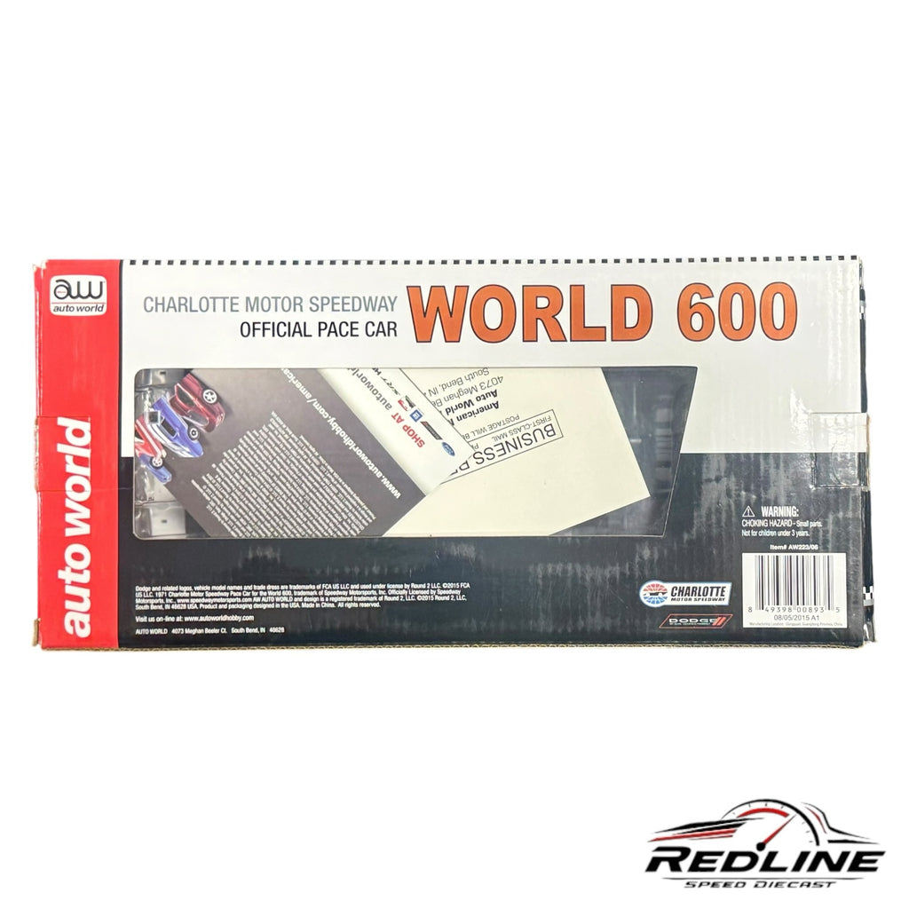 Redline Speed Diecast packaging for the 1971 Dodge Charger R/T Charlotte Motor Speedway Official Pace Car model