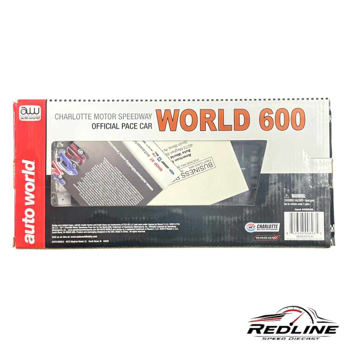 Redline Speed Diecast packaging for the 1971 Dodge Charger R/T Charlotte Motor Speedway Official Pace Car model