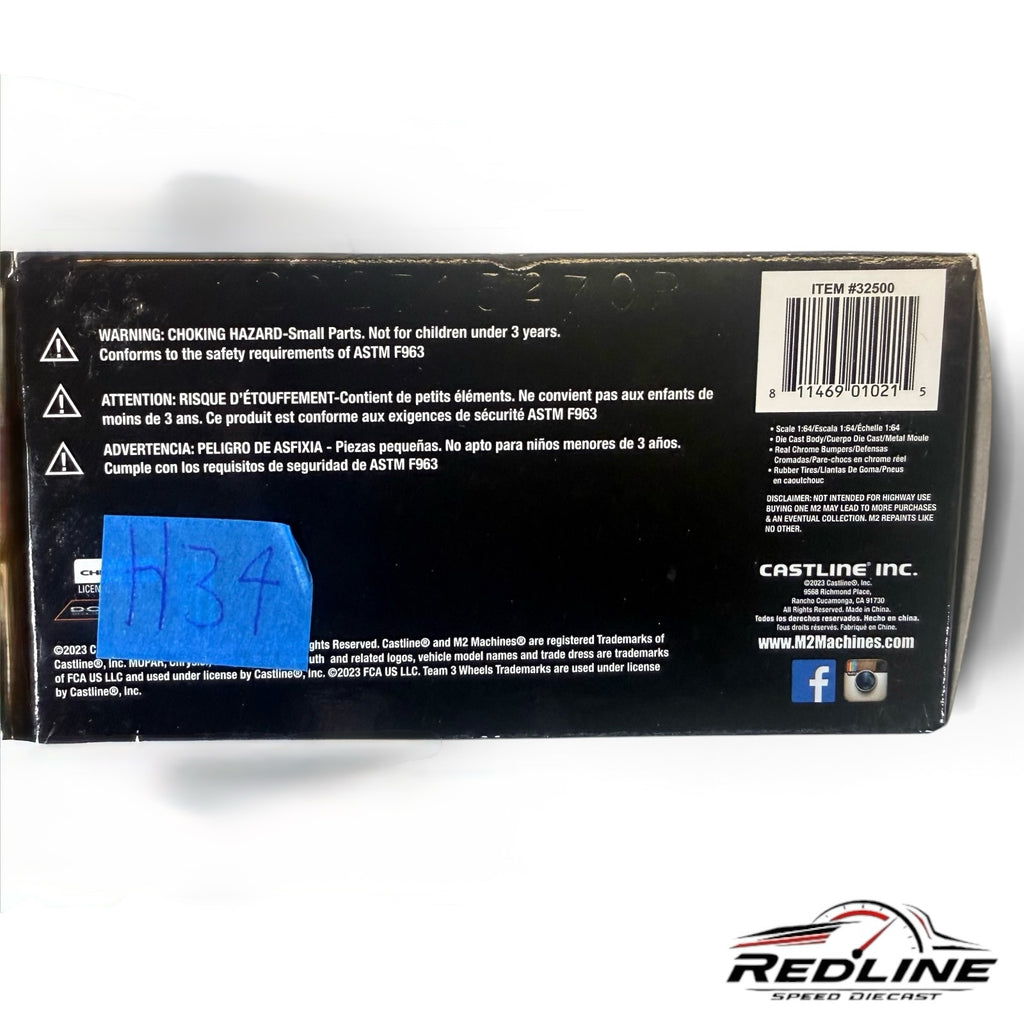 Redline Speed Diecast packaging back view for 1966 Dodge Charger Gasser model with barcode and safety information