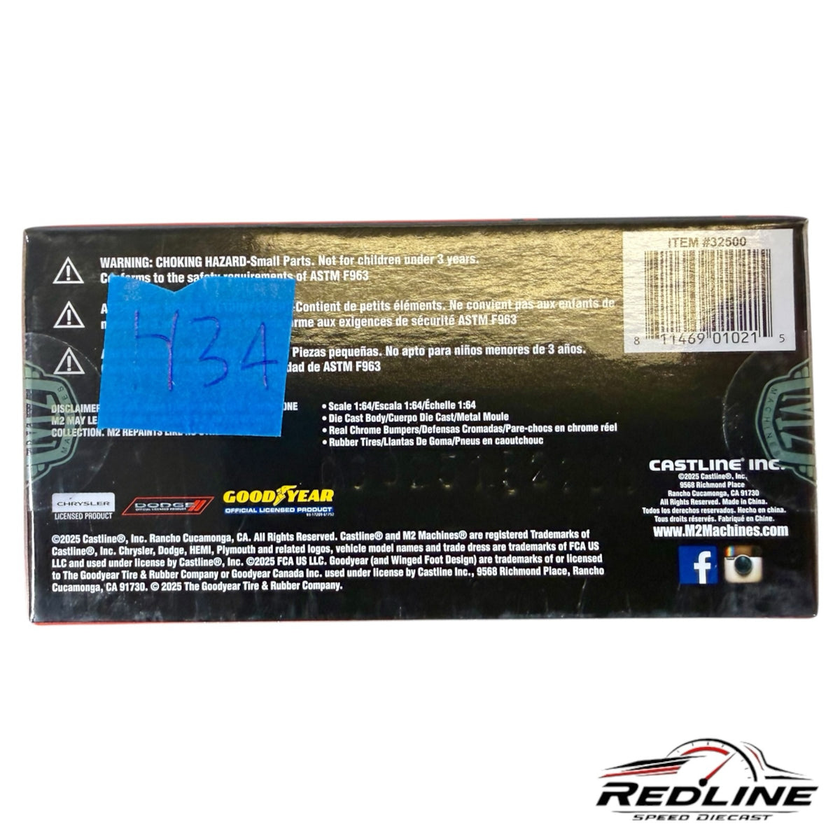Redline Speed Diecast 1971 Dodge Charger Super Bee model packaging back view with product specifications and barcode