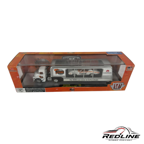 Redline Speed Diecast M2 Machines 1957 Dodge COE truck and 1971 Dodge Charger R/T HEMI auto hauler set in box
