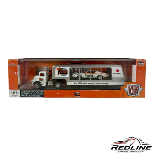 Redline Speed Diecast M2 Machines 1957 Dodge COE truck and 1971 Dodge Charger R/T HEMI hauler set in original box