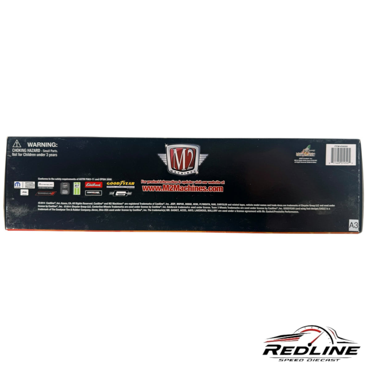 Redline Speed Diecast M2 Machines Dodge Auto Hauler packaging back view with Mopar branding and product information