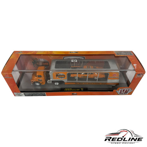 Redline Speed Diecast M2 Machines 50th Anniversary HEMI auto-hauler set with orange Dodge truck and Plymouth car