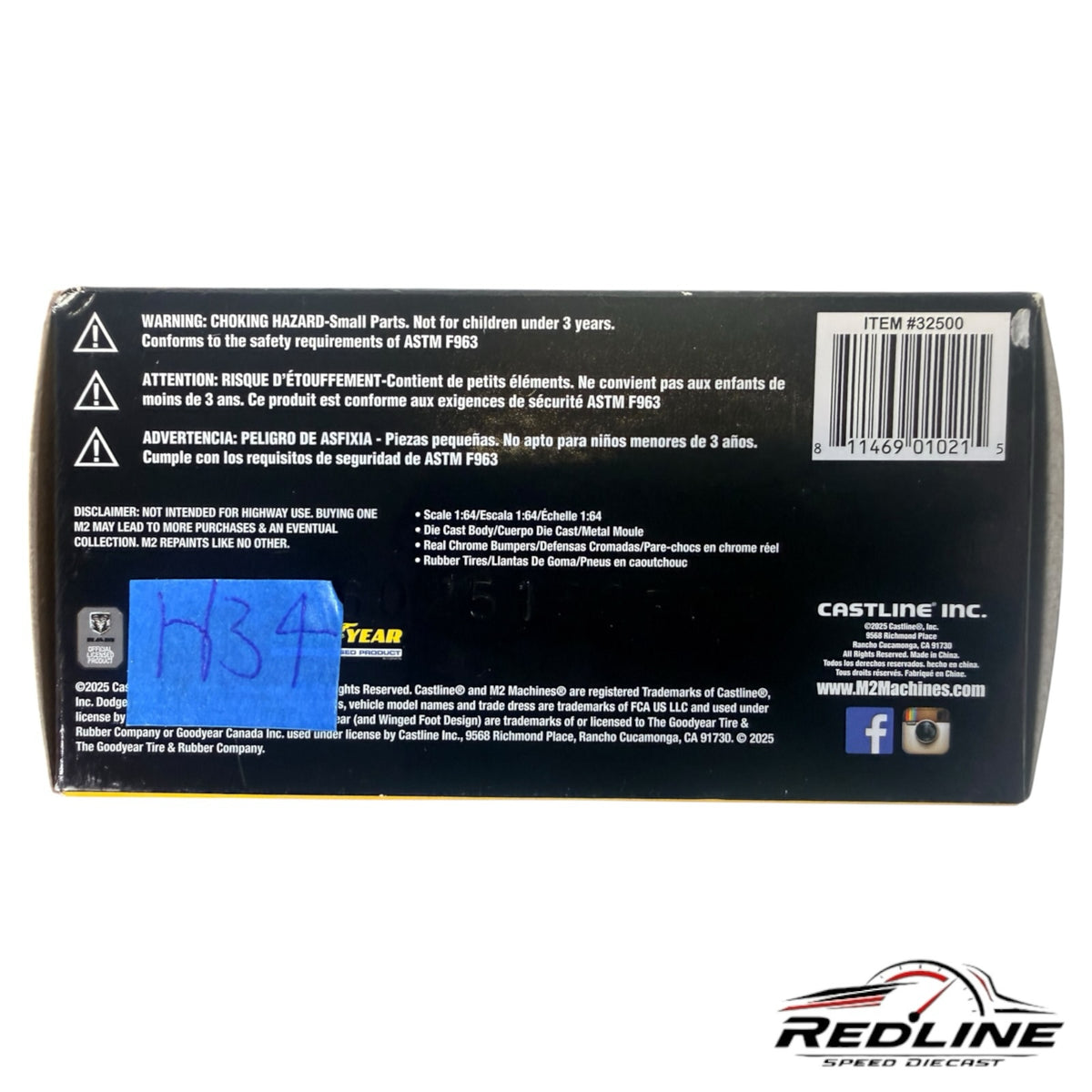Redline Speed Diecast M2 Machines 1978 Dodge Power Wagon packaging back view with product details and barcode