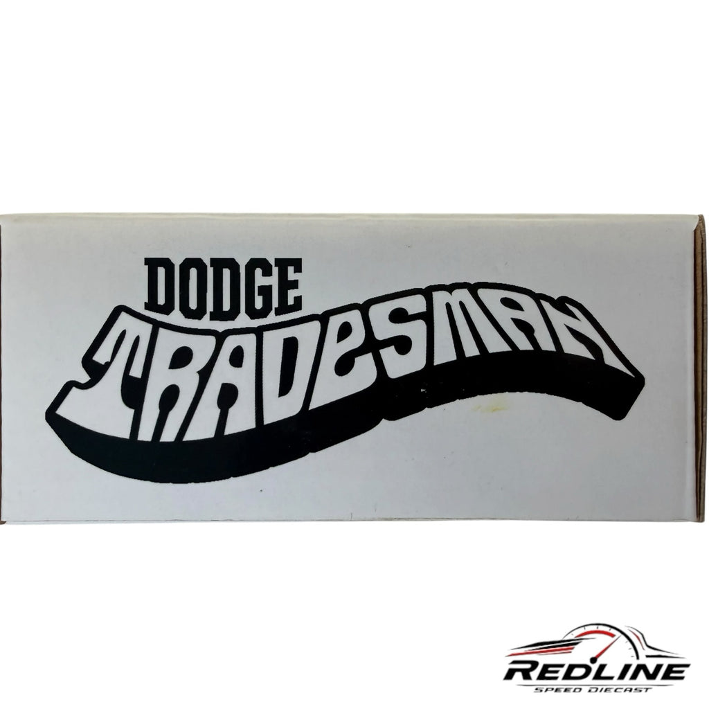 Redline Speed Diecast white collector box featuring Dodge Tradesman logo for a Hot Wheels diecast van model.