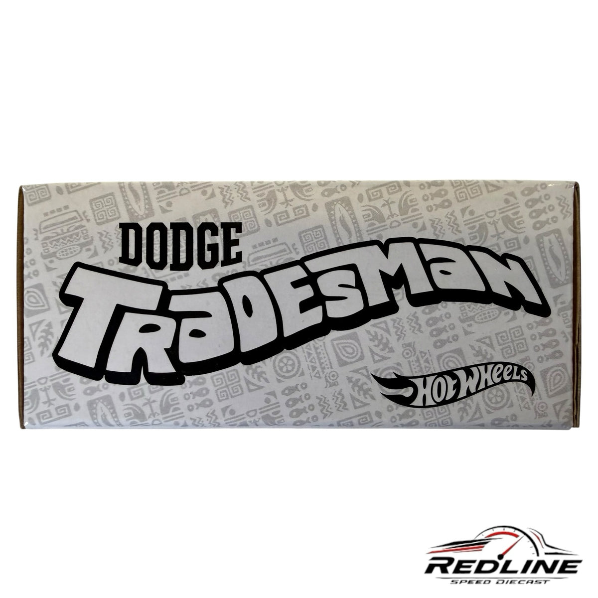 Redline Speed Diecast Hot Wheels Dodge Tradesman collector box with tribal patterns and vintage-style typography