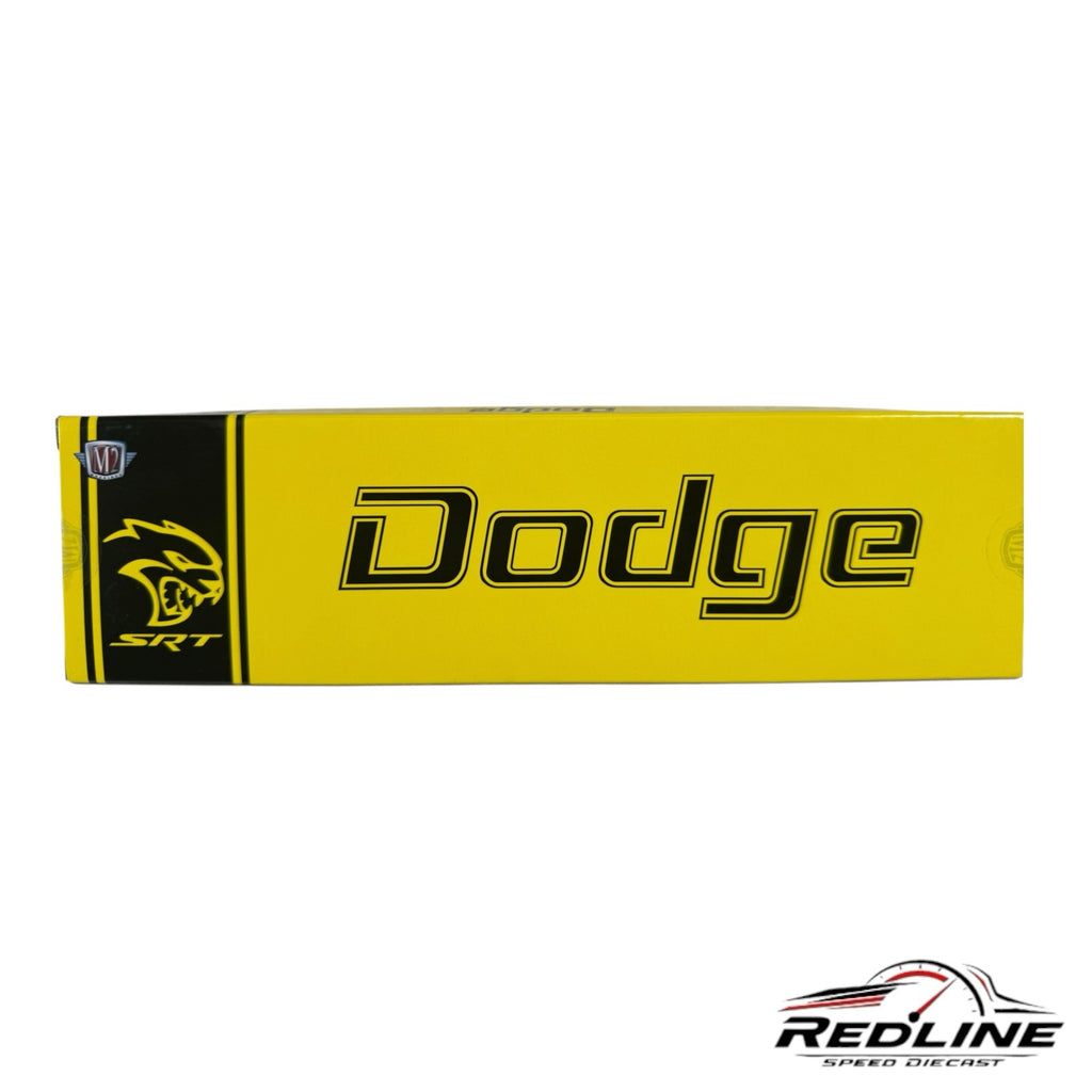 Redline Speed Diecast yellow Dodge branded display box for collectible truck set with SRT logo