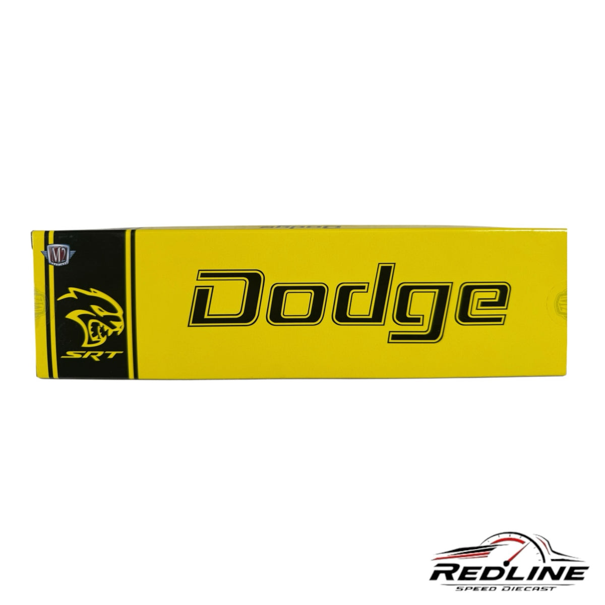 Redline Speed Diecast yellow Dodge branded display box for collectible truck set with SRT logo