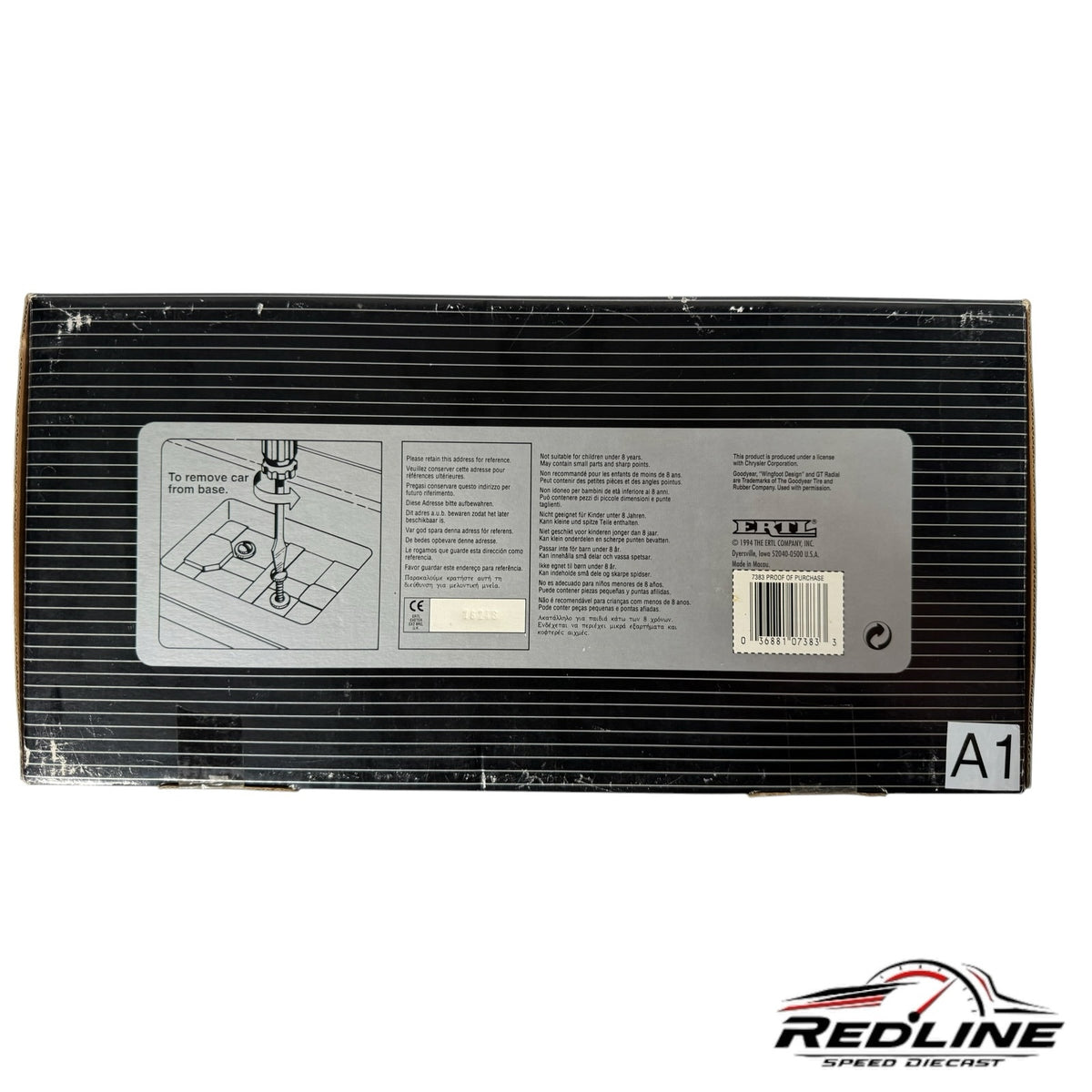 Redline Speed Diecast 1978 Dodge Warlock model packaging box back with safety warnings and product information