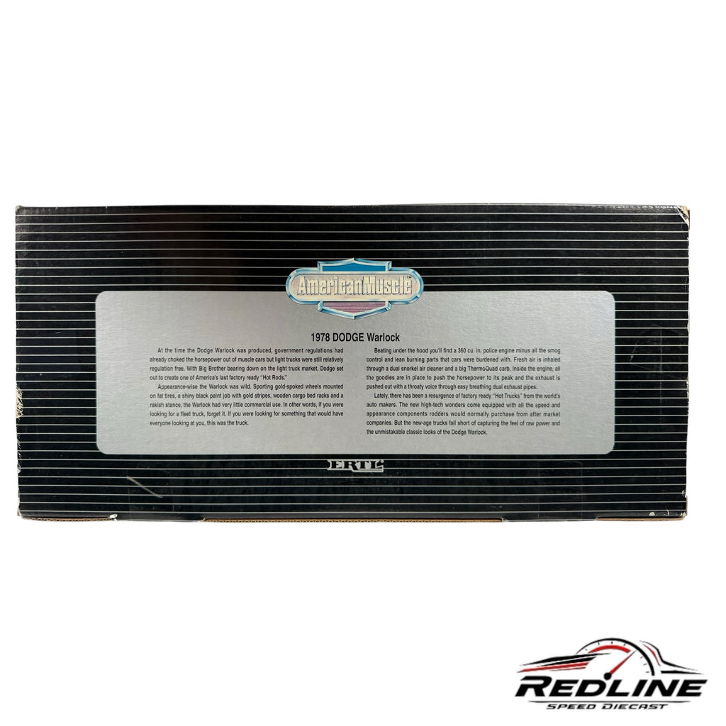 Redline Speed Diecast 1978 Dodge Warlock collector box featuring American Muscle branding and historical description
