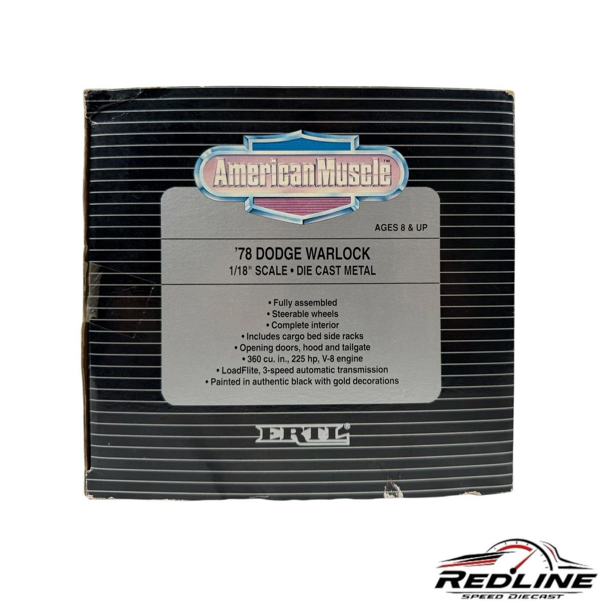 Redline Speed Diecast packaging for the 1:18 scale 1978 Dodge Warlock American Muscle die-cast truck model
