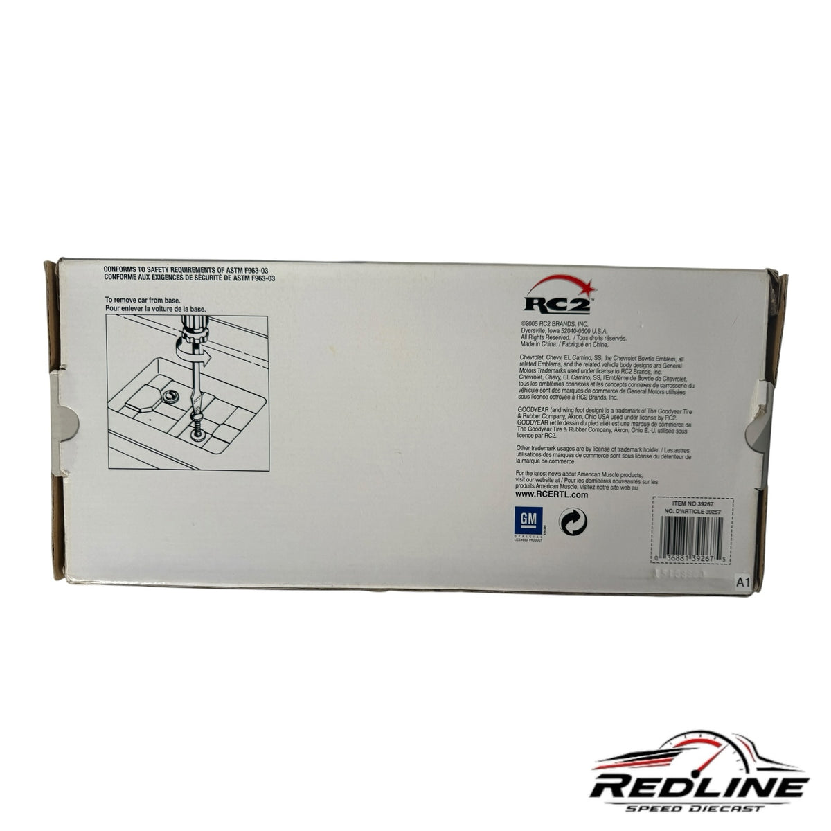 Redline Speed Diecast packaging box for a 1970 Chevrolet El Camino SS model, showing product information and branding.